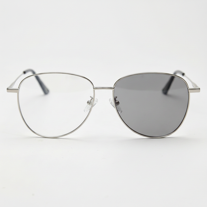 Zoe Grey Photochromic Lens Glasses - Silver Aviator Metal Frame - Front View