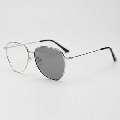 Zoe Grey Photochromic Lens Glasses - Silver Aviator Metal Frame - Side View