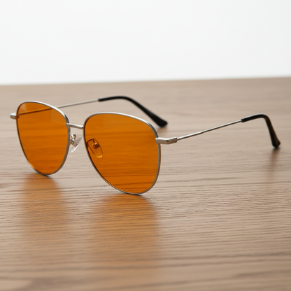 Zoe Orange Tinted Lens Sunglasses - Silver Aviator Metal Frame - Lifestyle Shot
