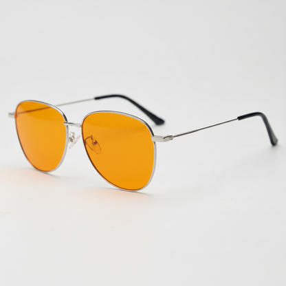 Zoe Orange Tinted Lens Sunglasses - Silver Aviator Metal Frame - Side View