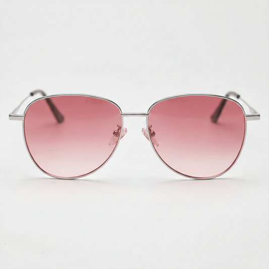 Zoe Pink Gradient Lens Sunglasses - Silver Aviator Metal Frame - Front View