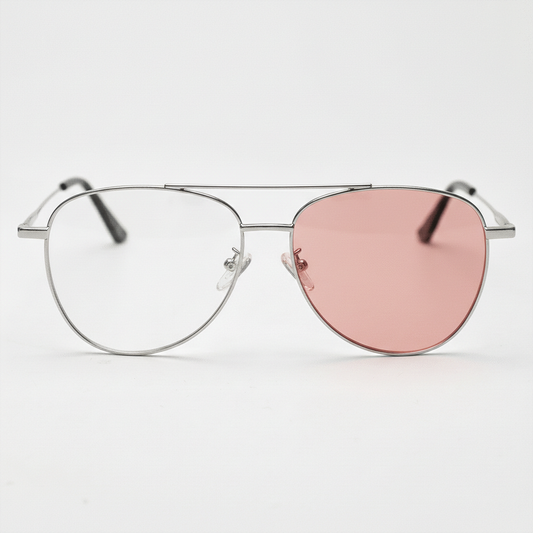 Zoe Pink Photochromic Lens Glasses - Silver Aviator Metal Frame - Front View
