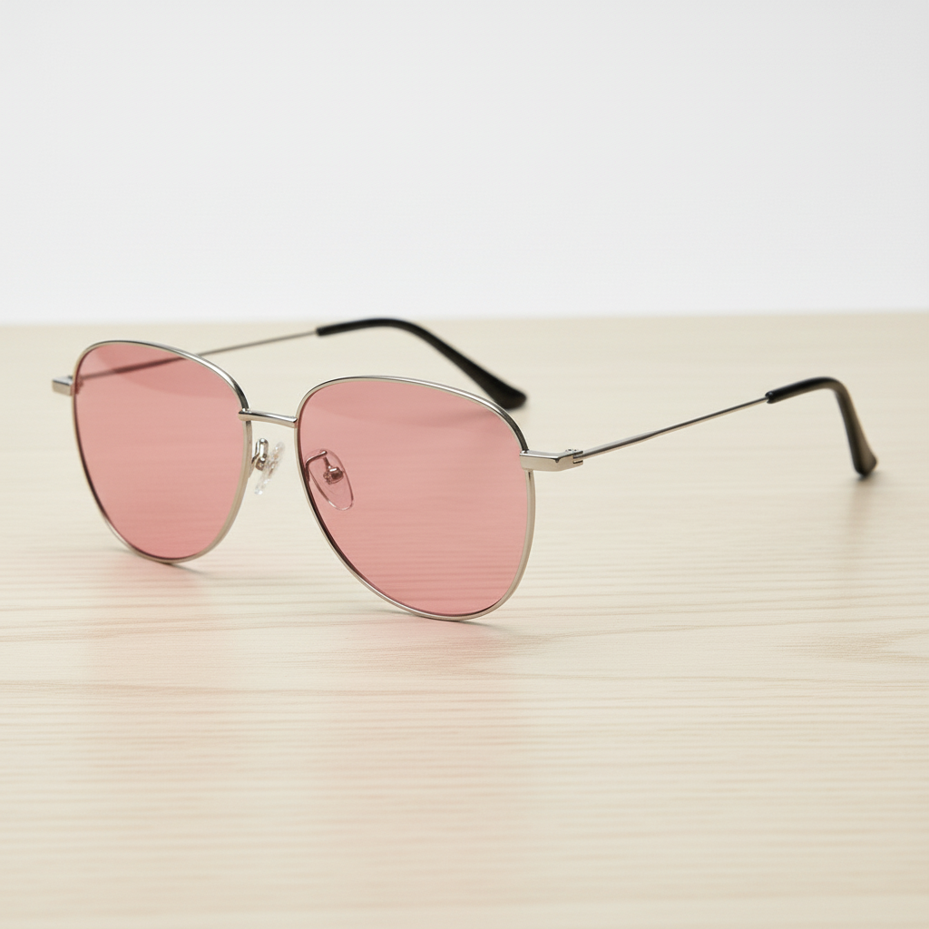 Zoe Pink Tinted Lens Sunglasses - Silver Aviator Metal Frame - Lifestyle Shot