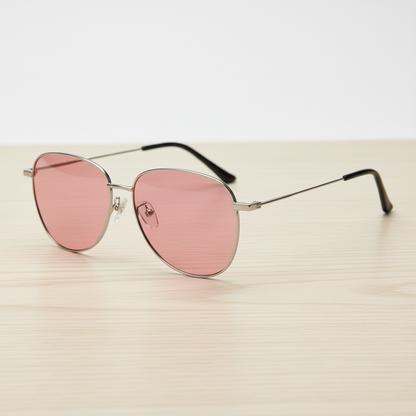 Zoe Pink Tinted Lens Sunglasses - Silver Aviator Metal Frame - Lifestyle Shot