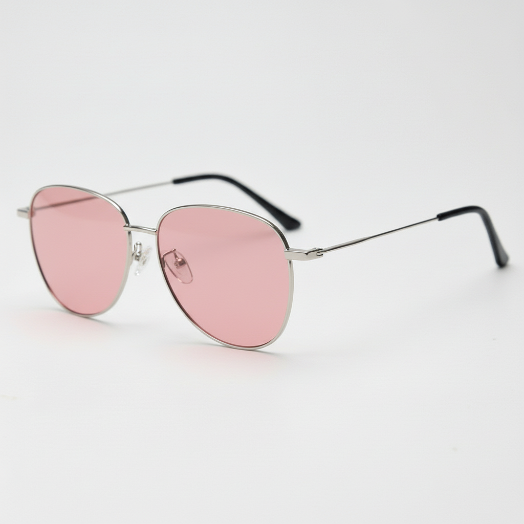 Zoe Pink Tinted Lens Sunglasses - Silver Aviator Metal Frame - Side View