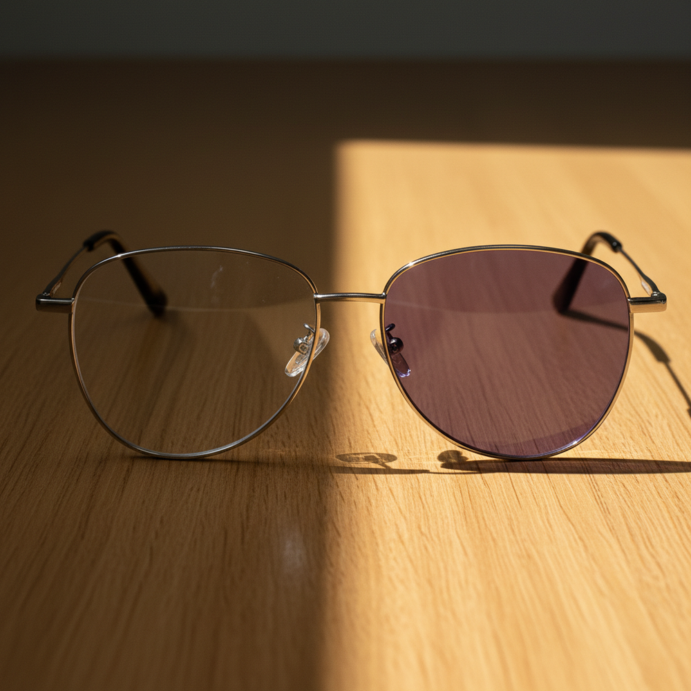 Zoe Purple Photochromic Lens Glasses - Silver Aviator Metal Frame