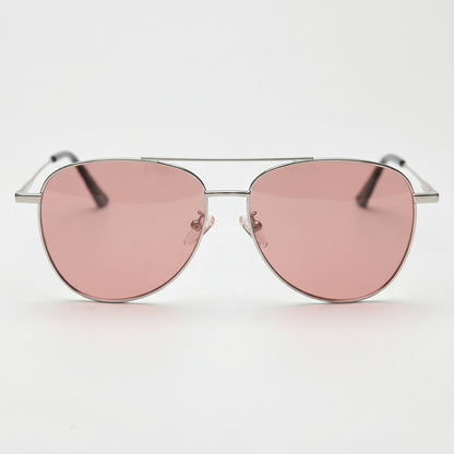 Zoe Rose Tinted Lens Sunglasses - Silver Aviator Metal Frame FL-41 Glasses - Front View