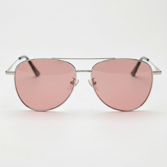 Zoe Rose Tinted Lens Sunglasses - Silver Aviator Metal Frame FL-41 Glasses - Front View