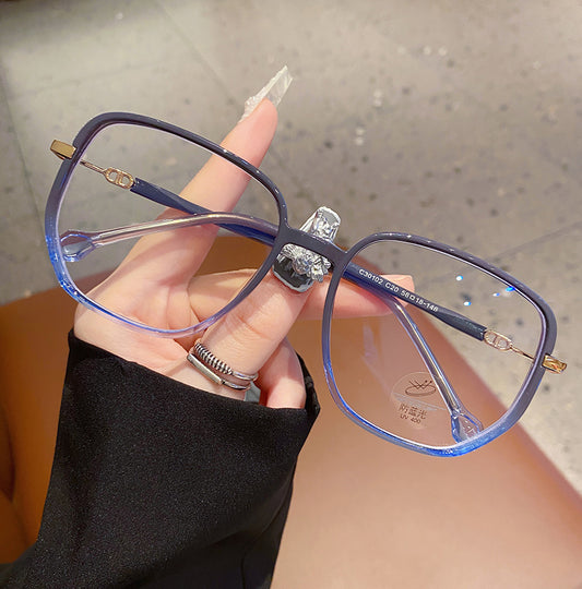TXOME Blue Lucky Vintage Bling Big Clear Frame Glasses